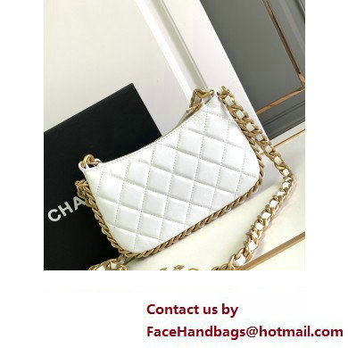 chanel White Shiny Crumpled Lambskin  &  Gold-Tone Metal Clutch with Chain AP3487 2023